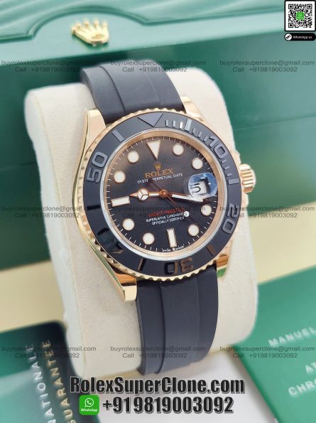 Rolex Yacht Master 18k Rose Gold Super Clone Swiss Replica Watch | OysterFlex Rubber Strap | Ref 126655 | 3235 Swiss Movement - Image 6