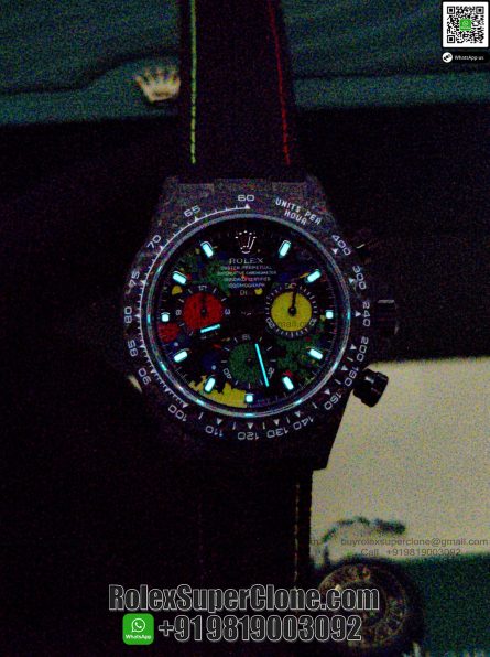 Rolex Daytona DIW Carbon Motley Multicolour Dial Super Clone Swiss Replica Watch | Custom Made Limited Edition | 4130 Swiss Movement - Image 3