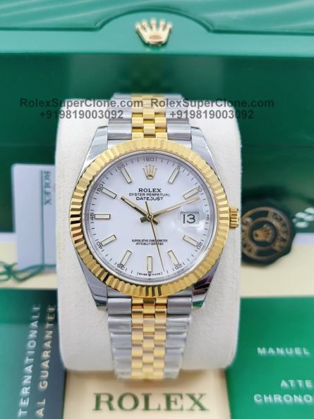 Rolex Datejust 41mm Super Clone Swiss Replica Watch | Two Tone Jubilee Bracelet | White Dial Ref 126333 | 3235 Swiss Movement - Image 4