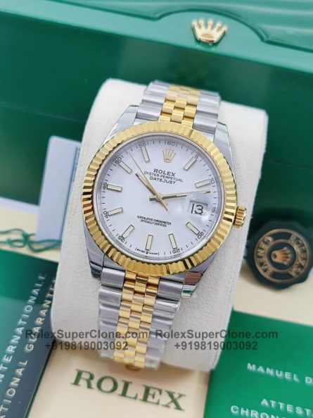 Rolex Datejust 41mm Super Clone Swiss Replica Watch | Two Tone Jubilee Bracelet | White Dial Ref 126333 | 3235 Swiss Movement - Image 6