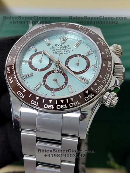 Rolex Daytona Ice Blue Dial with Baguette Diamonds Super Clone Swiss Replica Watch | Ref 126506 | 4131 Swiss Movement - Image 3