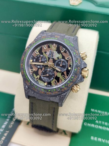 Rolex Daytona DIW Carbon Military Green Super Clone Swiss Replica Watch | Custom Made Limited Edition | 4130 Swiss Movement - Image 3