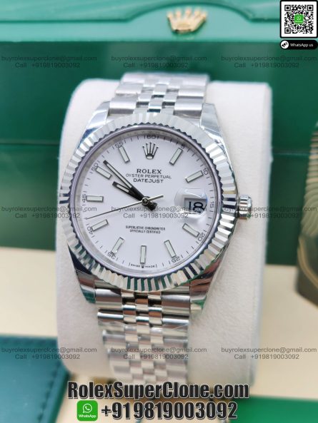 Rolex Datejust 41mm Super Clone Swiss Replica Watch | White Dial Ref 126334 | 3235 Swiss Movement - Image 4