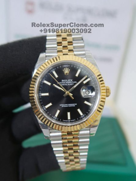 Rolex Datejust 41mm Super Clone Swiss Replica Watch | Two Tone Jubilee Bracelet | Black Dial Ref 126333 | 3235 Swiss Movement - Image 3