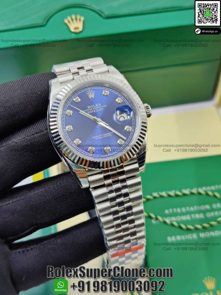 Rolex Datejust 41mm Super Clone Swiss Replica Watch | Blue Dial with Diamonds Ref 126334 | 3235 Swiss Movement - Image 3
