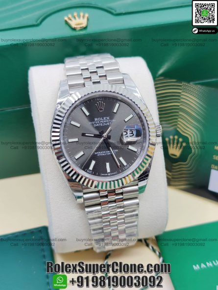 Rolex Datejust 41mm Super Clone Swiss Replica Watch | Grey Rhodium Dial Ref 126334 | 3235 Swiss Movement - Image 5