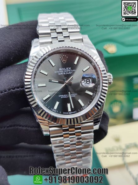 Rolex Datejust 41mm Super Clone Swiss Replica Watch | Grey Rhodium Dial Ref 126334 | 3235 Swiss Movement - Image 3