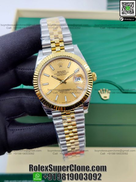 Rolex Datejust 41mm Super Clone Swiss Replica Watch | Two Tone Jubilee Bracelet | Champagne Dial Ref 126333 | 3235 Swiss Movement - Image 5
