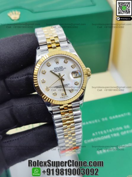 Rolex Datejust 31mm Super Clone Swiss Replica Watch | Mother of Pearl Dial with Diamonds Ref 278273 | 2236 Swiss Movement - Image 3