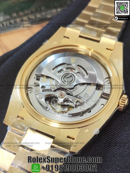 Rolex Day Date 40mm Super Clone Swiss Replica Watch | Diamond Bezel 18k Gold President Bracelet | Black Dial with Baguette Diamonds Ref 228348RBR | 3255 Swiss Movement - Image 3