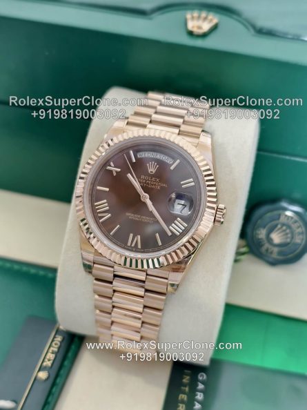 Rolex Day Date 40mm Super Clone Swiss Replica Watch | 18k Rose Gold President Bracelet | Chocolate Dial Ref 228235 | 3255 Swiss Movement - Image 4