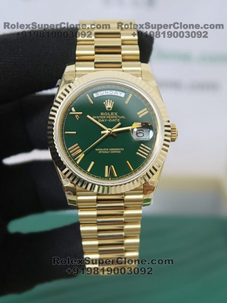 Rolex Day Date 40mm Super Clone Swiss Replica Watch | 18k Gold President Bracelet | Green Roman Dial Ref 228238 | 3255 Swiss Movement - Image 4