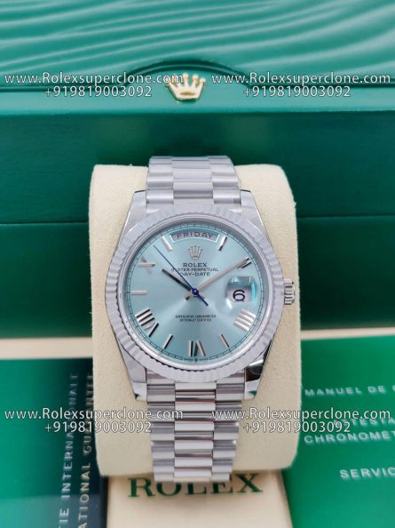 Rolex Day Date 40mm Super Clone Swiss Replica Watch | President Bracelet | Ice Blue Dial Ref 228236 | 3255 Swiss Movement - Image 5