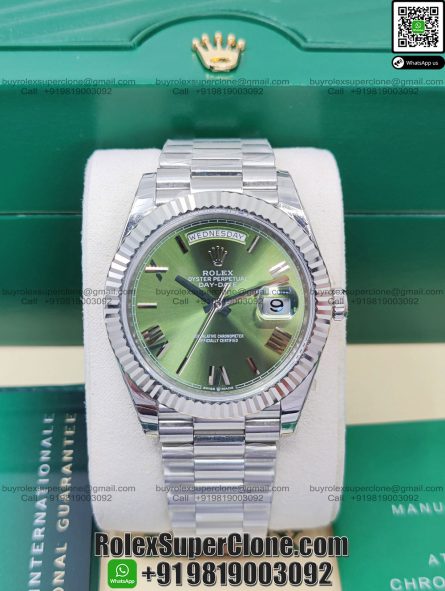 Rolex Day Date 40mm Super Clone Swiss Replica Watch | President Bracelet | Olive Green Dial Ref 228239 | 3255 Swiss Movement - Image 3