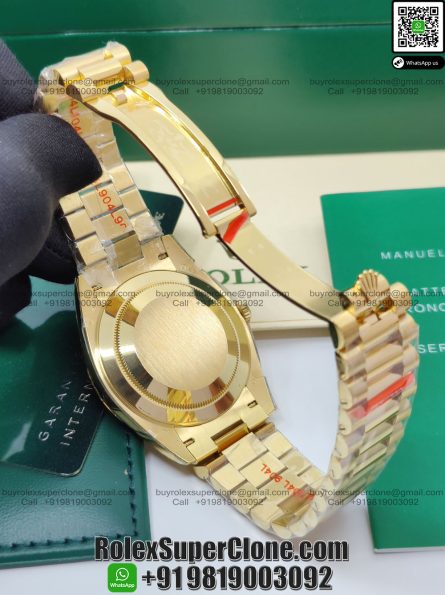 Rolex Day Date 40mm Super Clone Swiss Replica Watch | Diamond Bezel 18k Gold President Bracelet | Black Dial with Baguette Diamonds Ref 228348RBR | 3255 Swiss Movement - Image 6