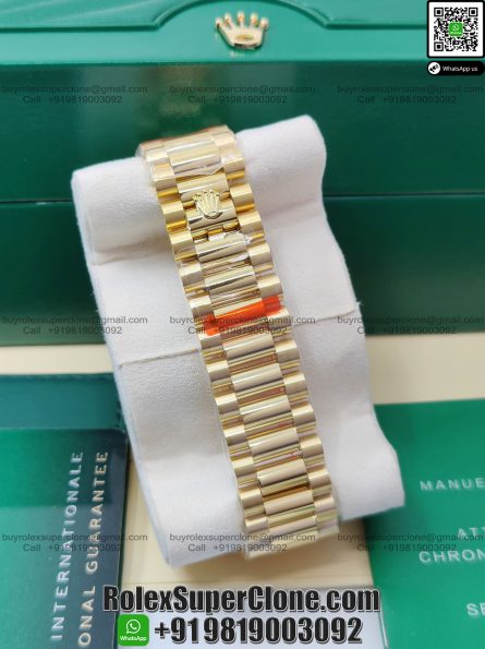 Rolex Day Date 40mm Super Clone Swiss Replica Watch | Diamond Bezel 18k Gold President Bracelet | Black Dial with Baguette Diamonds Ref 228348RBR | 3255 Swiss Movement - Image 7