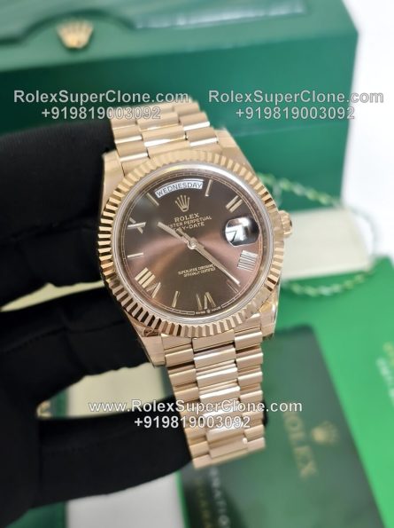 Rolex Day Date 40mm Super Clone Swiss Replica Watch | 18k Rose Gold President Bracelet | Chocolate Dial Ref 228235 | 3255 Swiss Movement - Image 2