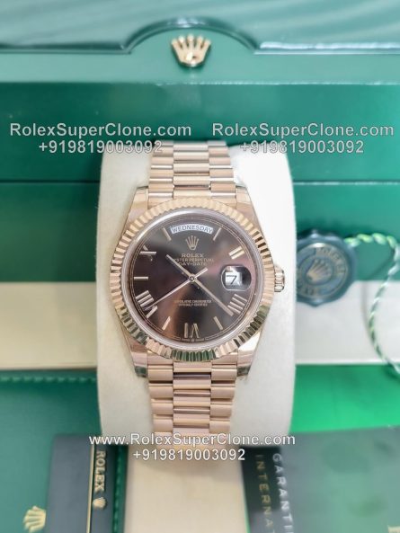 Rolex Day Date 40mm Super Clone Swiss Replica Watch | 18k Rose Gold President Bracelet | Chocolate Dial Ref 228235 | 3255 Swiss Movement - Image 3