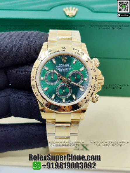Rolex Daytona Green Dial Super Clone Swiss Replica Watch | 18k Gold Bracelet | Ref 116508 | 4130 Swiss Movement - Image 6