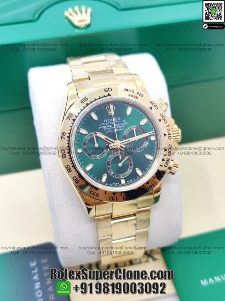 Rolex Daytona Green Dial Super Clone Swiss Replica Watch | 18k Gold Bracelet | Ref 116508 | 4130 Swiss Movement - Image 4