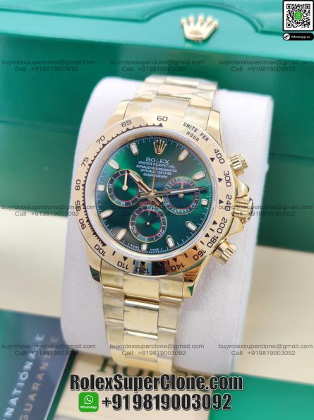 Rolex Daytona Green Dial Super Clone Swiss Replica Watch | 18k Gold Bracelet | Ref 116508 | 4130 Swiss Movement - Image 3