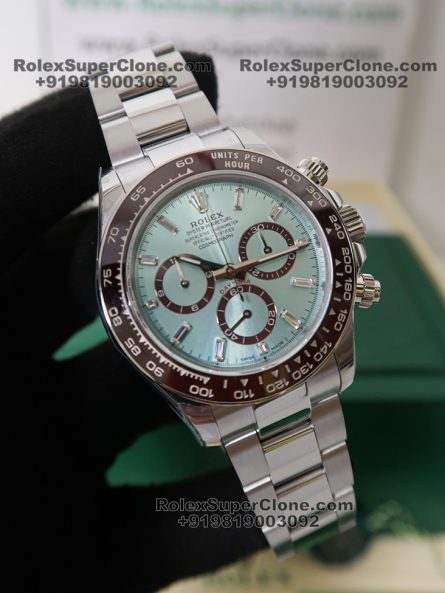 Rolex Daytona Ice Blue Dial with Baguette Diamonds Super Clone Swiss Replica Watch | Ref 126506 | 4131 Swiss Movement - Image 7