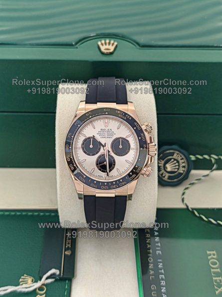 Rolex Daytona 18k Rose Gold Sundust Dial Super Clone Swiss Replica Watch | OysterFlex Strap | Ref 126515LN | 4131 Swiss Movement - Image 5