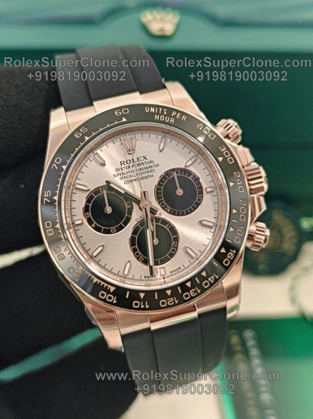 Rolex Daytona 18k Rose Gold Sundust Dial Super Clone Swiss Replica Watch | OysterFlex Strap | Ref 126515LN | 4131 Swiss Movement - Image 4