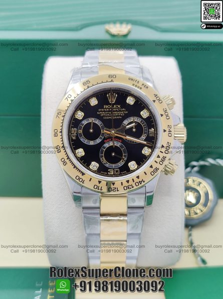 Rolex Daytona Black Dial Diamond Markers Two Tone Bracelet Super Clone Swiss Replica Watch | Ref 116503 | 4130 Swiss Movement - Image 5