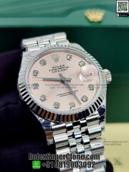 Rolex Datejust 31mm Super Clone Swiss Replica Watch | Pink Dial with Diamonds Ref 278274 | 2236 Swiss Movement - Image 3