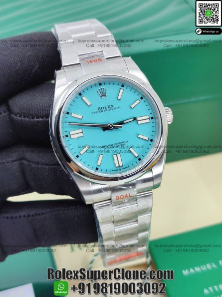 Rolex Oyster Perpetual 41mm Super Clone Swiss Replica Watch | Tiffany Dial Ref 124300 | 3230 Swiss Movement - Image 3