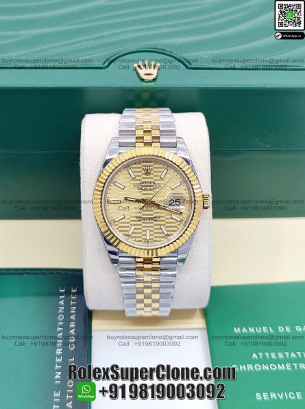 Rolex Datejust 41mm Super Clone Swiss Replica Watch | Two Tone Jubilee Bracelet | Champagne Fluted Dial Ref 126333 | 3235 Swiss Movement - Image 4