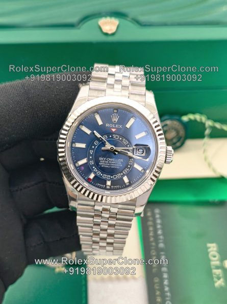 Rolex Sky-Dweller Blue Dial Super Clone Swiss Replica Watch | Jubilee Bracelet Ref 336934 | 9002 Swiss Movement - Image 5