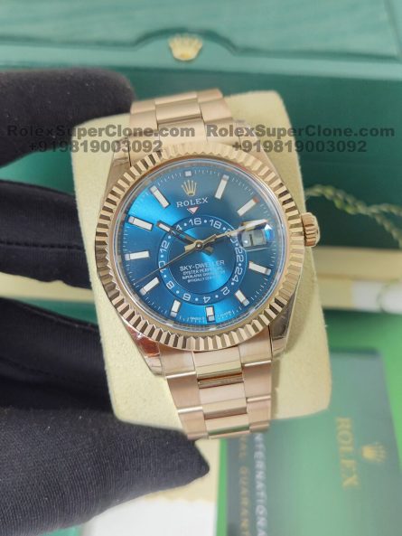 Rolex Sky-Dweller Blue Dial Super Clone Swiss Replica Watch | 18k Rose Gold Oyster Bracelet Ref 336935 | 9002 Swiss Movement - Image 4