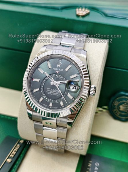 Rolex Sky-Dweller Green Dial Super Clone Swiss Replica Watch | Oyster Bracelet Ref 336934 | 9002 Swiss Movement - Image 4