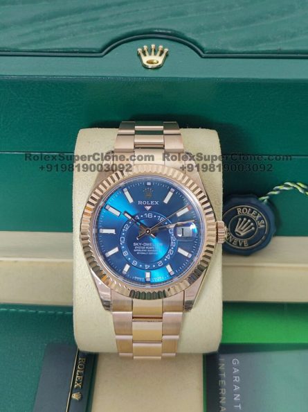 Rolex Sky-Dweller Blue Dial Super Clone Swiss Replica Watch | 18k Rose Gold Oyster Bracelet Ref 336935 | 9002 Swiss Movement - Image 3