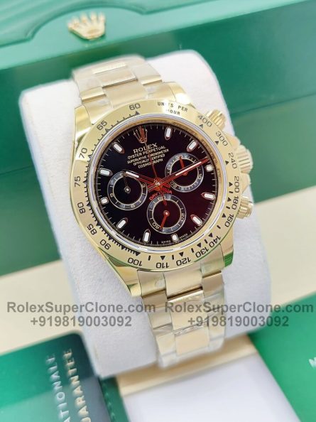 Rolex Daytona Black Dial Super Clone Swiss Replica Watch | 18k Gold Bracelet | Ref 116508 | 4130 Swiss Movement - Image 4
