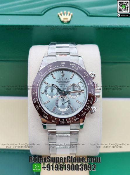 Rolex Daytona Ice Blue Dial with Baguette Diamonds Super Clone Swiss Replica Watch | Ref 116506 | 4130 Swiss Movement - Image 3