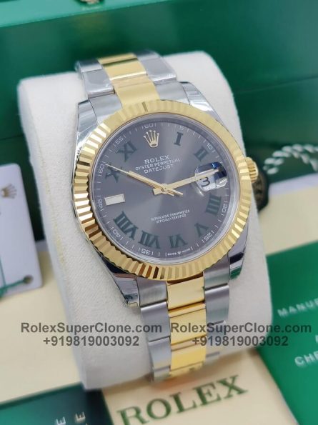 Rolex Datejust 41mm Super Clone Swiss Replica Watch | Two Tone Yellow Gold / Steel Oyster Bracelet | Wimbledon Dial Ref 126333 | 3235 Swiss Movement - Image 5