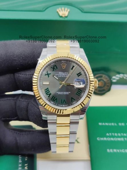 Rolex Datejust 41mm Super Clone Swiss Replica Watch | Two Tone Yellow Gold / Steel Oyster Bracelet | Wimbledon Dial Ref 126333 | 3235 Swiss Movement - Image 3