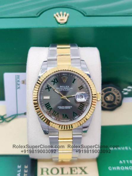 Rolex Datejust 41mm Super Clone Swiss Replica Watch | Two Tone Yellow Gold / Steel Oyster Bracelet | Wimbledon Dial Ref 126333 | 3235 Swiss Movement - Image 4