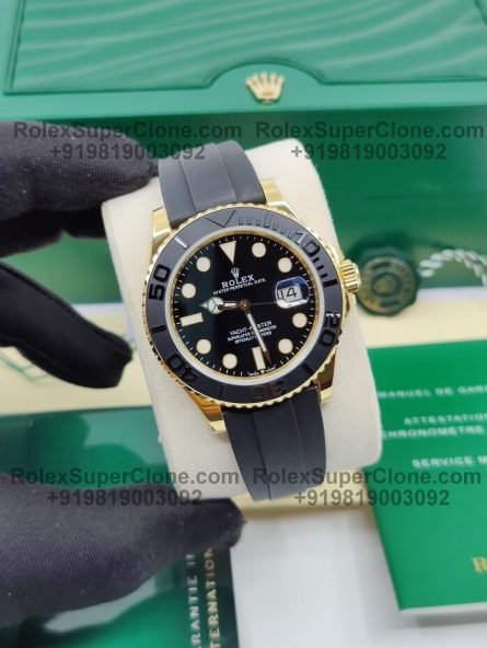 Rolex Yacht Master 18k Yellow Gold Super Clone Swiss Replica Watch | OysterFlex Rubber Strap | Ref 226658 | 3235 Swiss Movement - Image 3