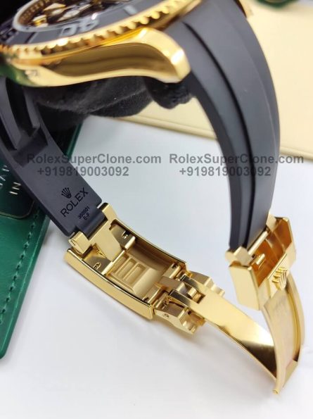 Rolex Yacht Master 18k Yellow Gold Super Clone Swiss Replica Watch | OysterFlex Rubber Strap | Ref 226658 | 3235 Swiss Movement - Image 4