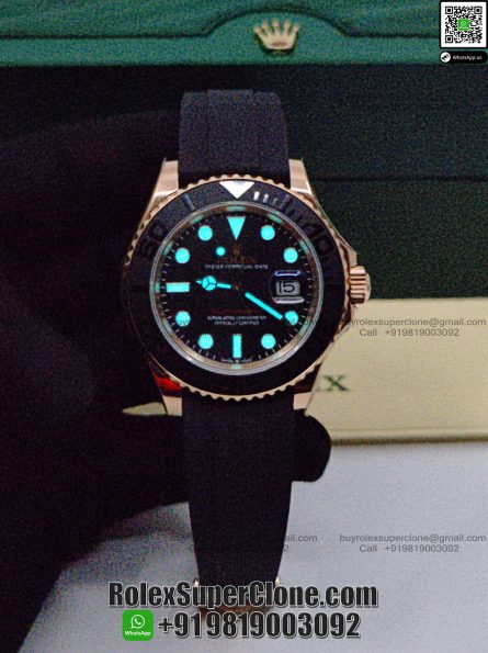 Rolex Yacht Master 18k Rose Gold Super Clone Swiss Replica Watch | OysterFlex Rubber Strap | Ref 126655 | 3235 Swiss Movement - Image 3