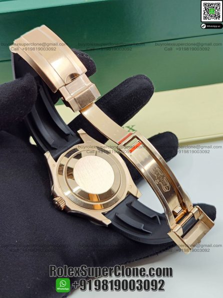Rolex Yacht Master 18k Rose Gold Super Clone Swiss Replica Watch | OysterFlex Rubber Strap | Ref 126655 | 3235 Swiss Movement - Image 7