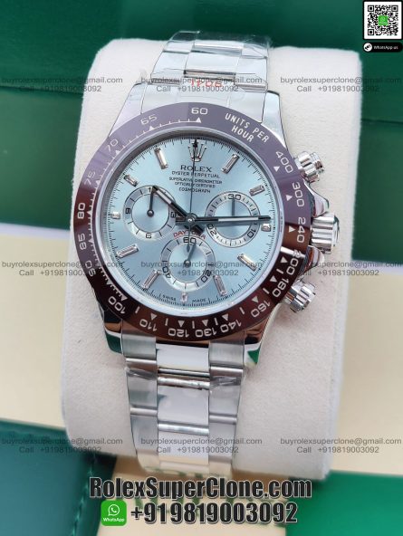 Rolex Daytona Ice Blue Dial with Baguette Diamonds Super Clone Swiss Replica Watch | Ref 116506 | 4130 Swiss Movement - Image 4
